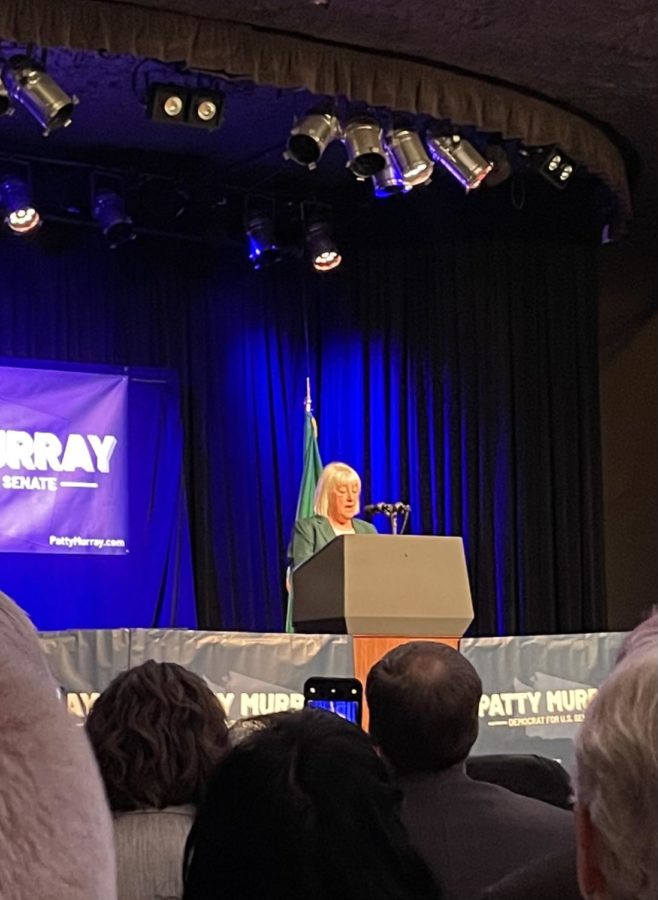 Senator Patty Murray speaking at one of her fundraisers.