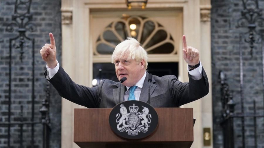Boris Johnson delivering his final speech as prime minister.