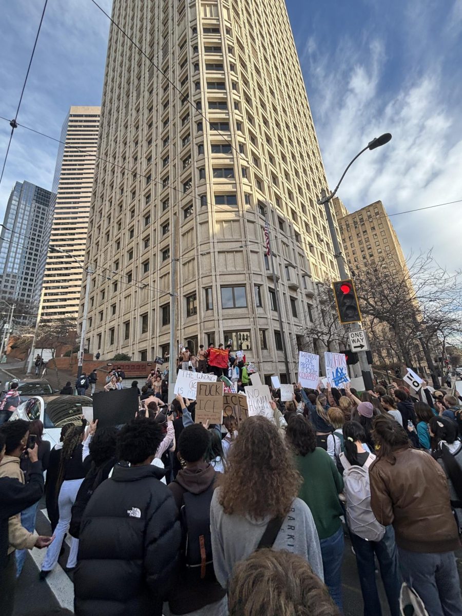 Students protest ICE in Downtown Seattle. Credit: Rowan Crowder