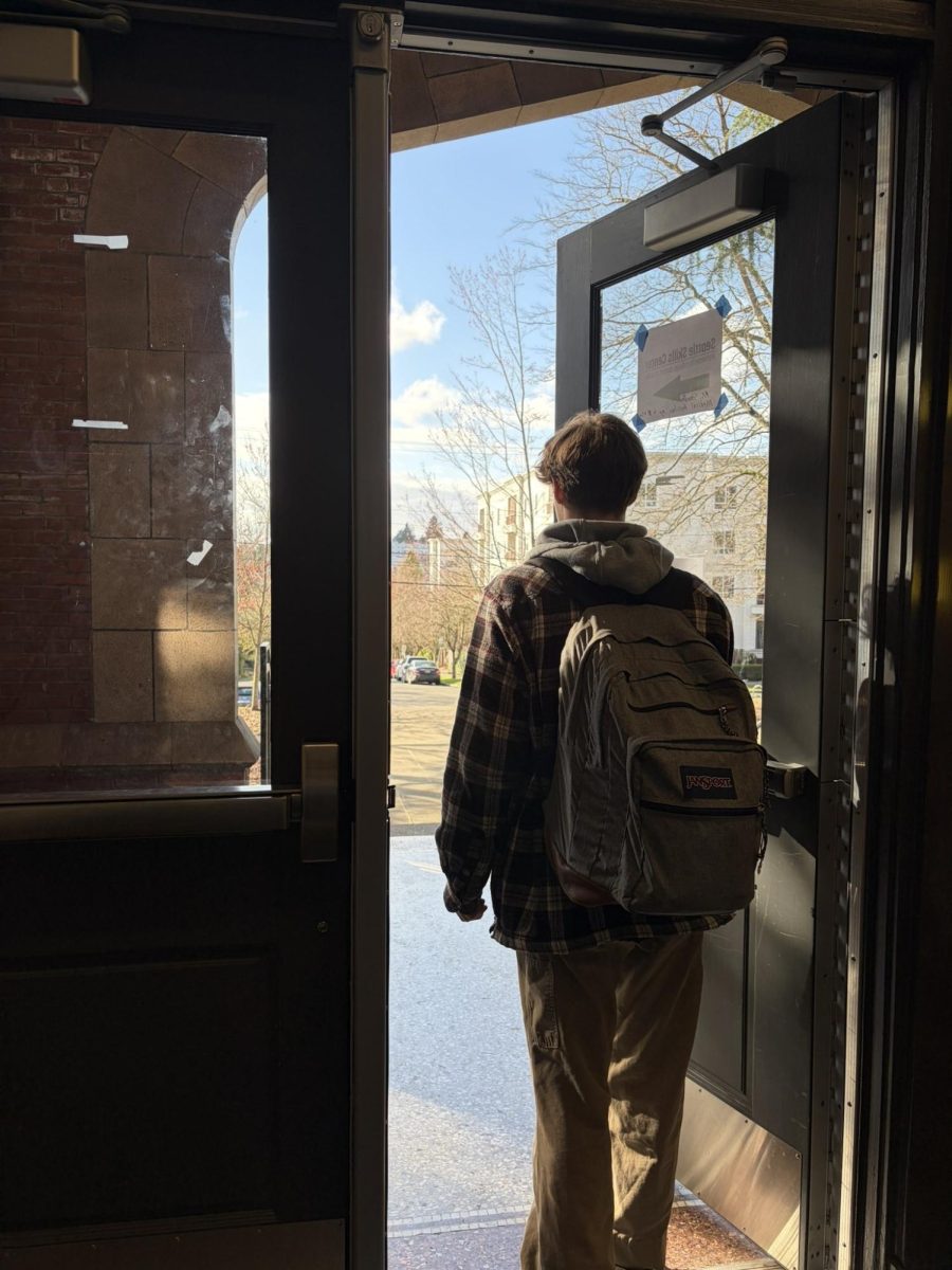 A student leaving school.